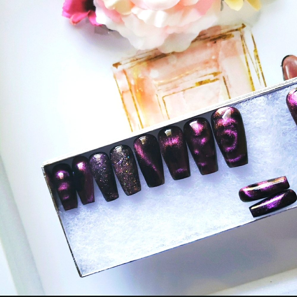 5D Purple Galaxy reusable gel press on nails
